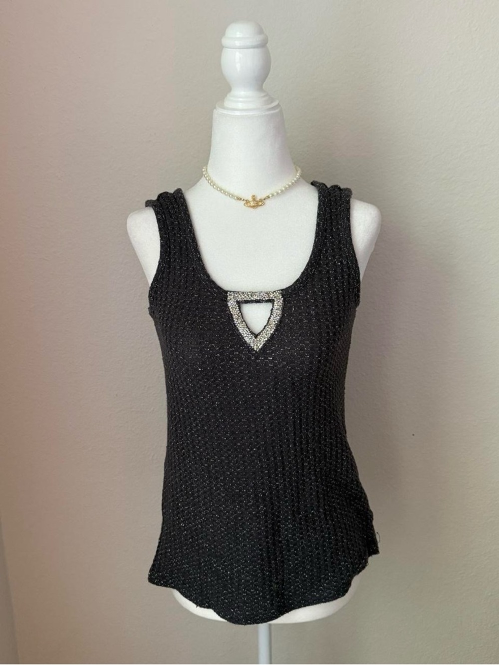 Juicy Couture Black Knit Tank with Crystal Keyhole Accent